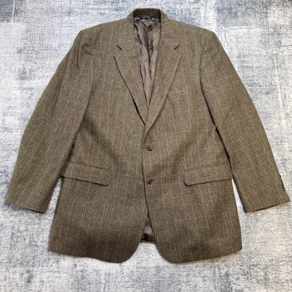 Brooks Brothers Blazer Jacket Men 44L Brown Olive Camel Hair Glen Check Academia